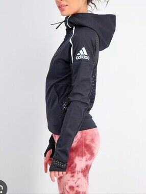adidas Women's Black Hooded Mesh Bomber Jacket